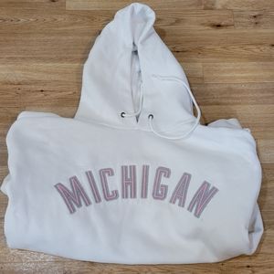 MICHIGAN logo pink and white hoodie